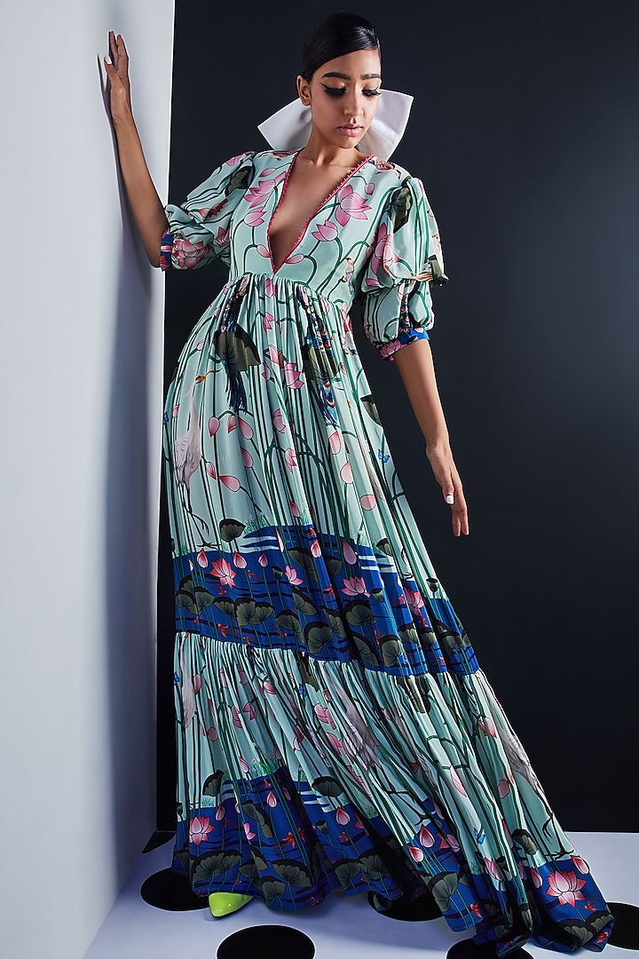 Blue Embroidered Maxi Vacation Dress by Limerick By Abirr N' Nanki at Pernia's Pop Up Shop