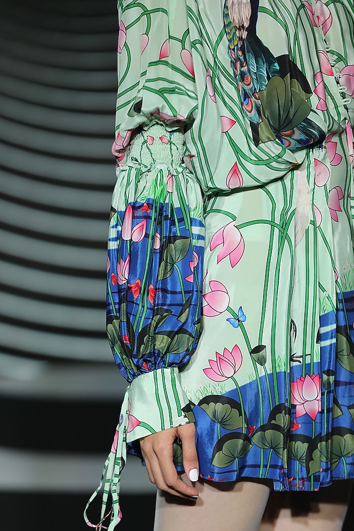 Blue Printed Draped Summer Dress by Limerick By Abirr N' Nanki at Pernia's Pop Up Shop