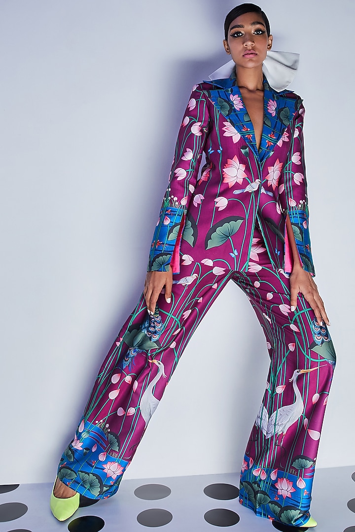 Purple Printed Pants by Limerick By Abirr N' Nanki at Pernia's Pop Up Shop