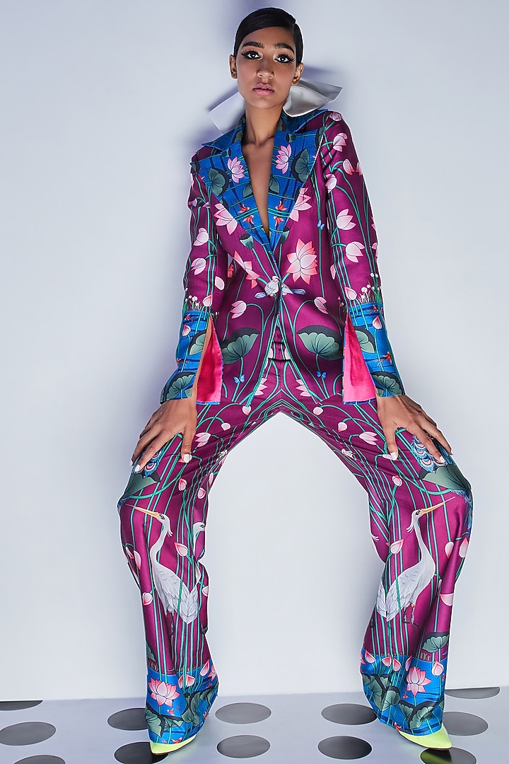 Purple Printed Pants by Limerick By Abirr N' Nanki at Pernia's Pop Up Shop