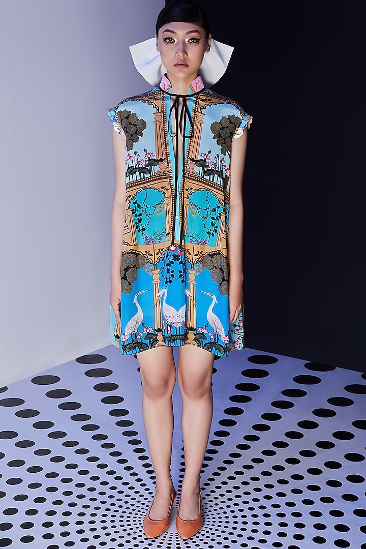 Blue Printed & Embroidered Dress by Limerick By Abirr N' Nanki