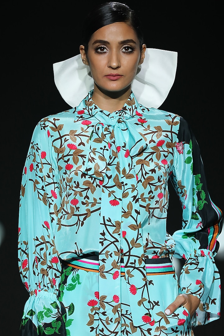 Blue Crepe Shirt by Limerick By Abirr N' Nanki at Pernia's Pop Up Shop