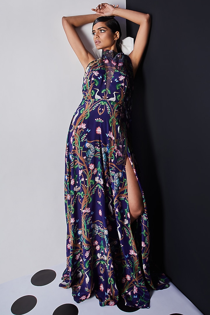 Navy Blue Embroidered Maxi dress by Limerick By Abirr N' Nanki