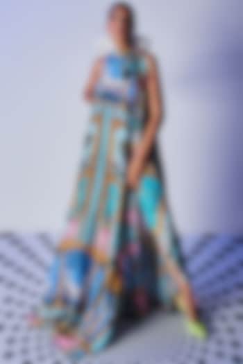 Blue Hand Embroidered Maxi Vacation Dress by Limerick By Abirr N' Nanki at Pernia's Pop Up Shop