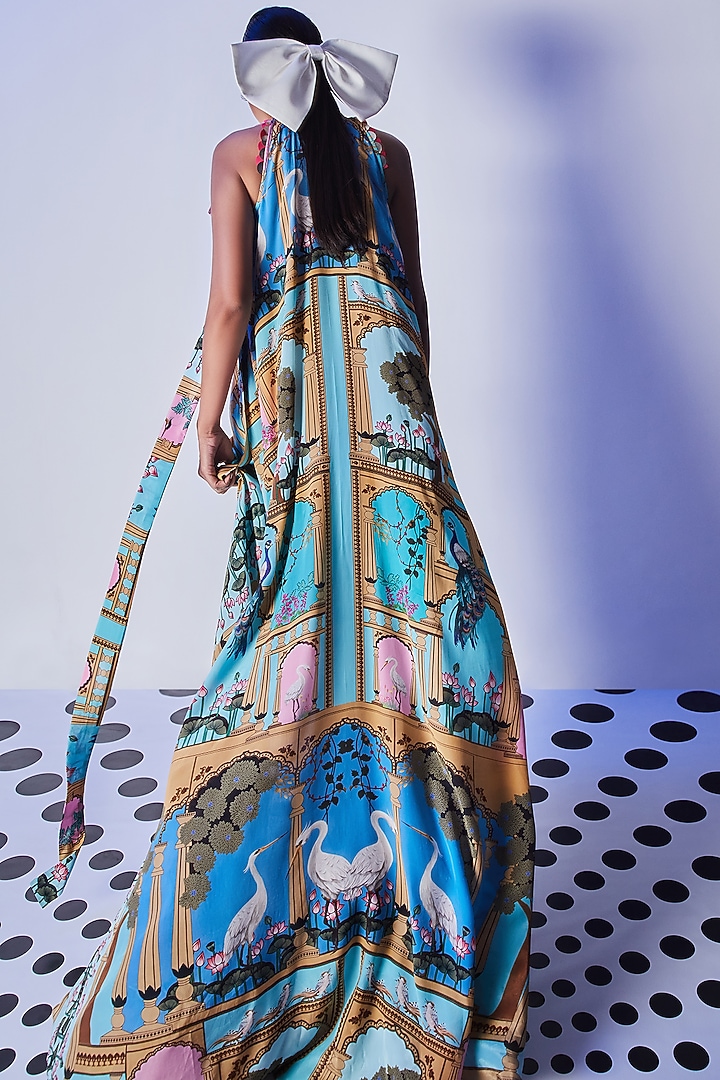 Blue Hand Embroidered Maxi Vacation Dress by Limerick By Abirr N' Nanki at Pernia's Pop Up Shop