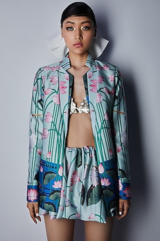 Blue Printed Balloon Skirt by Limerick By Abirr N' Nanki
