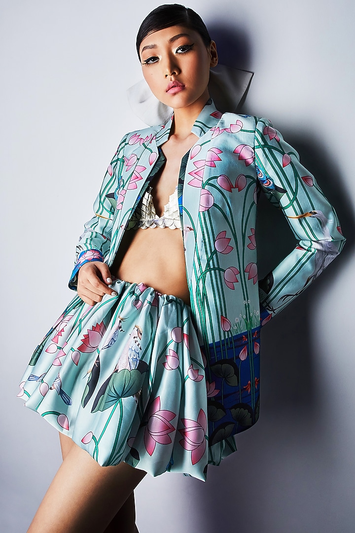 Blue Printed Balloon Skirt by Limerick By Abirr N' Nanki at Pernia's Pop Up Shop