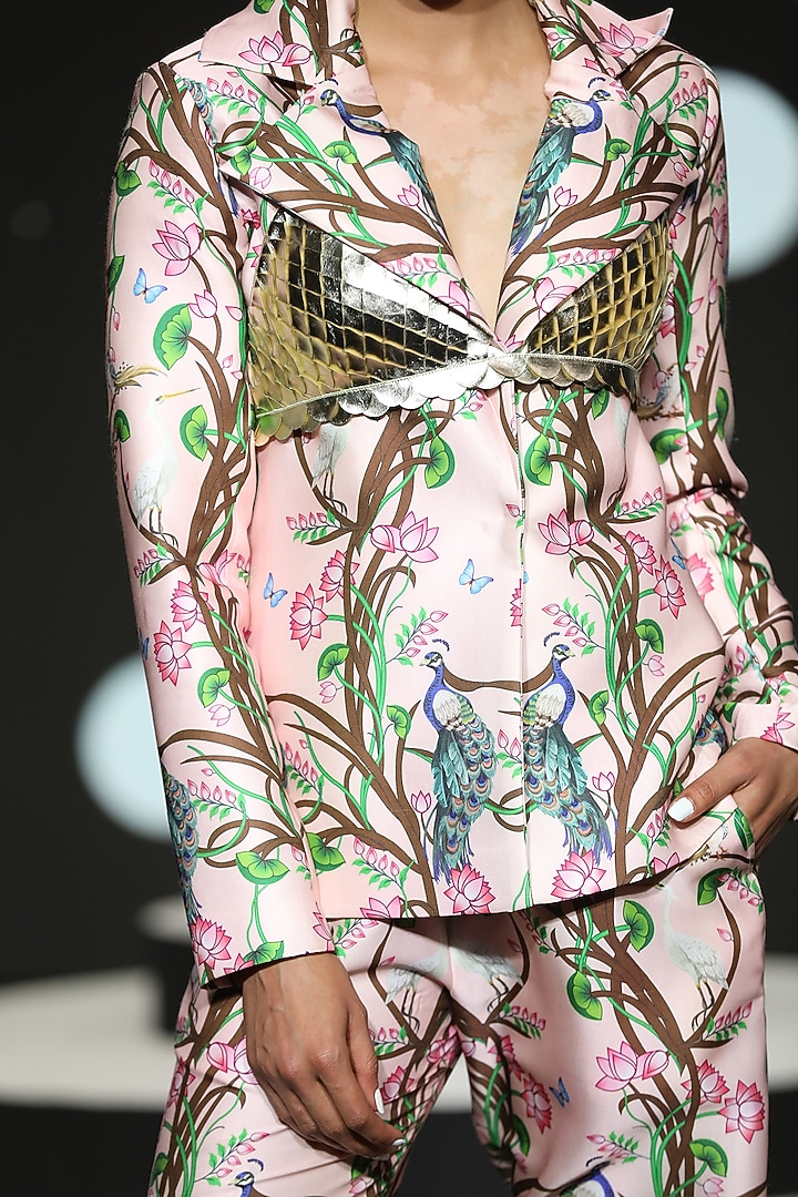 Pink Printed Jacket by Limerick By Abirr N' Nanki at Pernia's Pop Up Shop