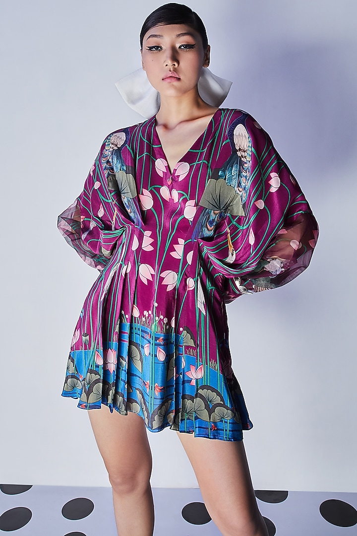 Purple Embroidered Draped Dress by Limerick By Abirr N' Nanki