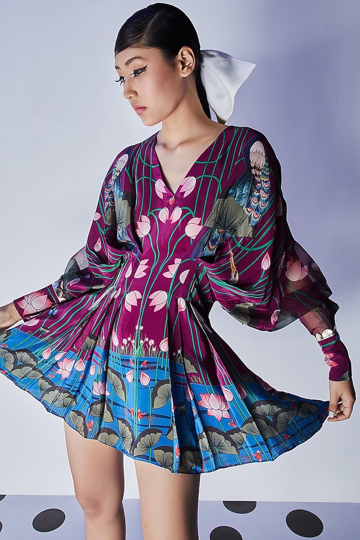 Purple Embroidered Draped Summer Dress by Limerick By Abirr N' Nanki at Pernia's Pop Up Shop