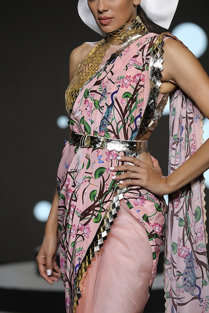 Pink Embroidered & Printed Party Wear Saree by Limerick By Abirr N' Nanki at Pernia's Pop Up Shop
