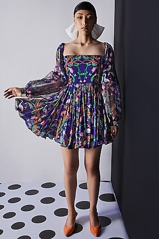 Sky Blue Diamond Print Maxi Dress Design by Paulmi & Harsh at