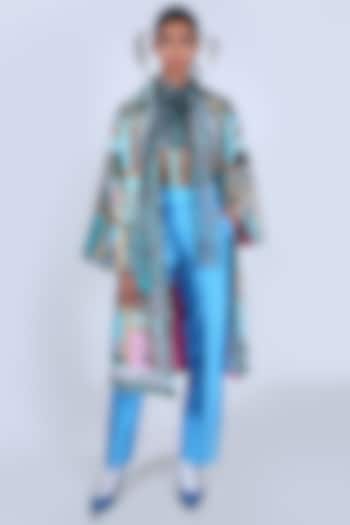 Blue Satin Printed Jacket by Limerick By Abirr N' Nanki at Pernia's Pop Up Shop