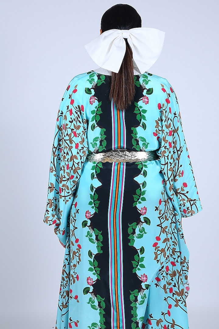 Blue Printed Kaftan With Belt by Limerick By Abirr N' Nanki at Pernia's Pop Up Shop