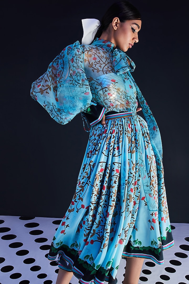 Blue Embroidered Knot Collar Shirt by Limerick By Abirr N' Nanki at Pernia's Pop Up Shop