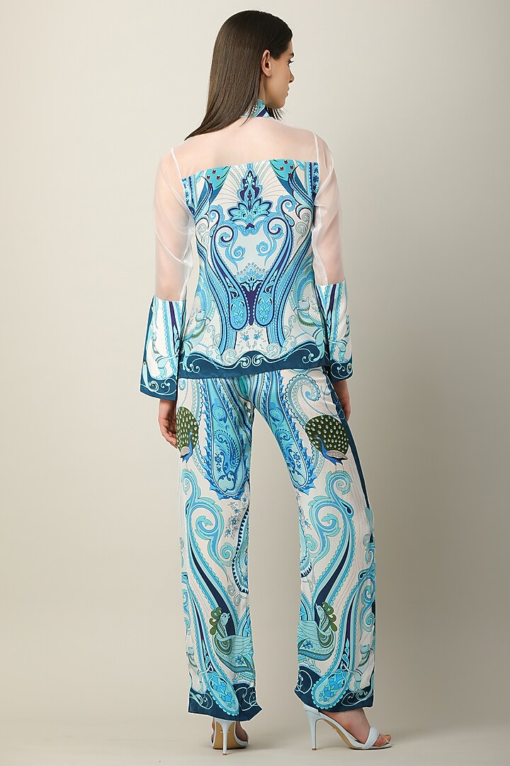 Blue Crepe Printed Pants by Limerick By Abirr N' Nanki at Pernia's Pop Up Shop