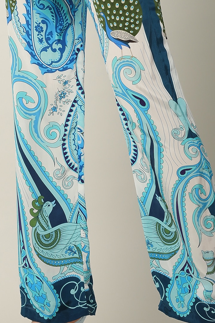 Blue Crepe Printed Pants by Limerick By Abirr N' Nanki at Pernia's Pop Up Shop
