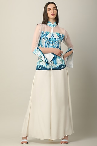 Ivory Georgette Flared Pants by Limerick By Abirr N' Nanki