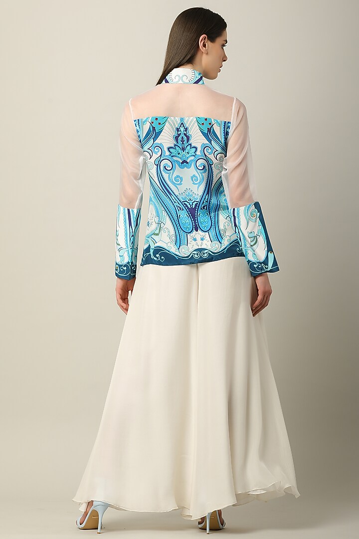 Ivory Georgette Flared Pants by Limerick By Abirr N' Nanki at Pernia's Pop Up Shop