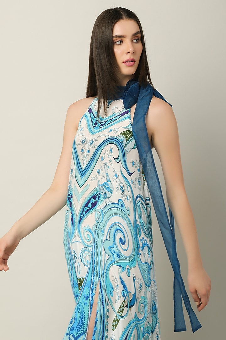 Blue Crepe & Organza Printed Maxi Vacation Dress by Limerick By Abirr N' Nanki at Pernia's Pop Up Shop