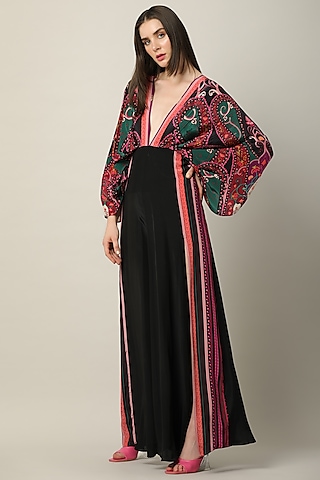 Black Crepe Printed Jumpsuit by Limerick By Abirr N' Nanki