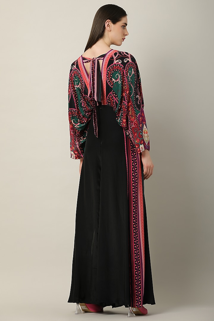 Black Crepe Printed Jumpsuit by Limerick By Abirr N' Nanki at Pernia's Pop Up Shop