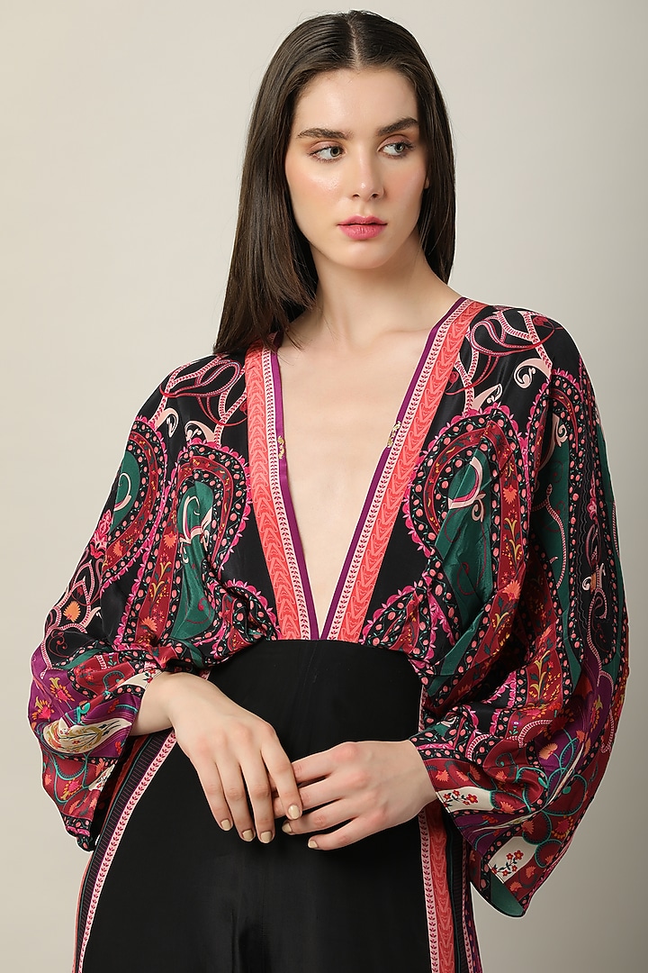Black Crepe Printed Jumpsuit by Limerick By Abirr N' Nanki at Pernia's Pop Up Shop