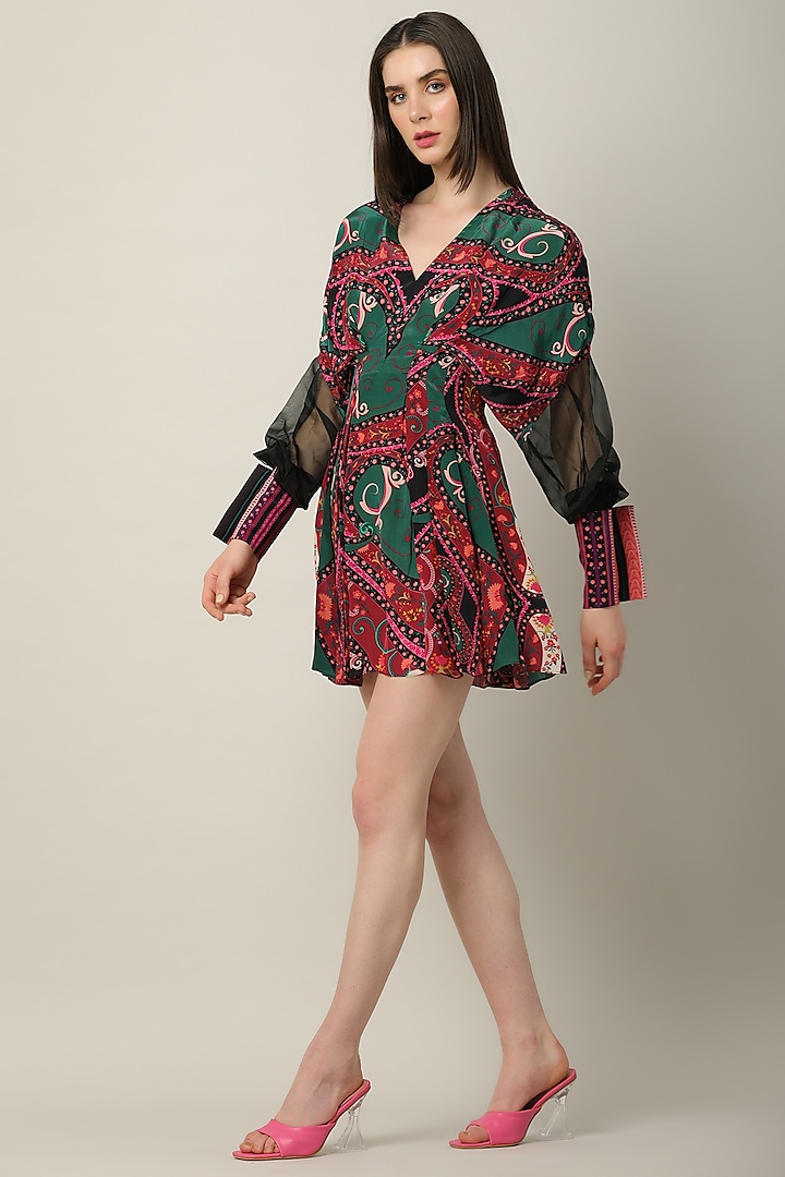 Multi-Colored Crepe & Organza Printed Summer Dress by Limerick By Abirr N' Nanki at Pernia's Pop Up Shop