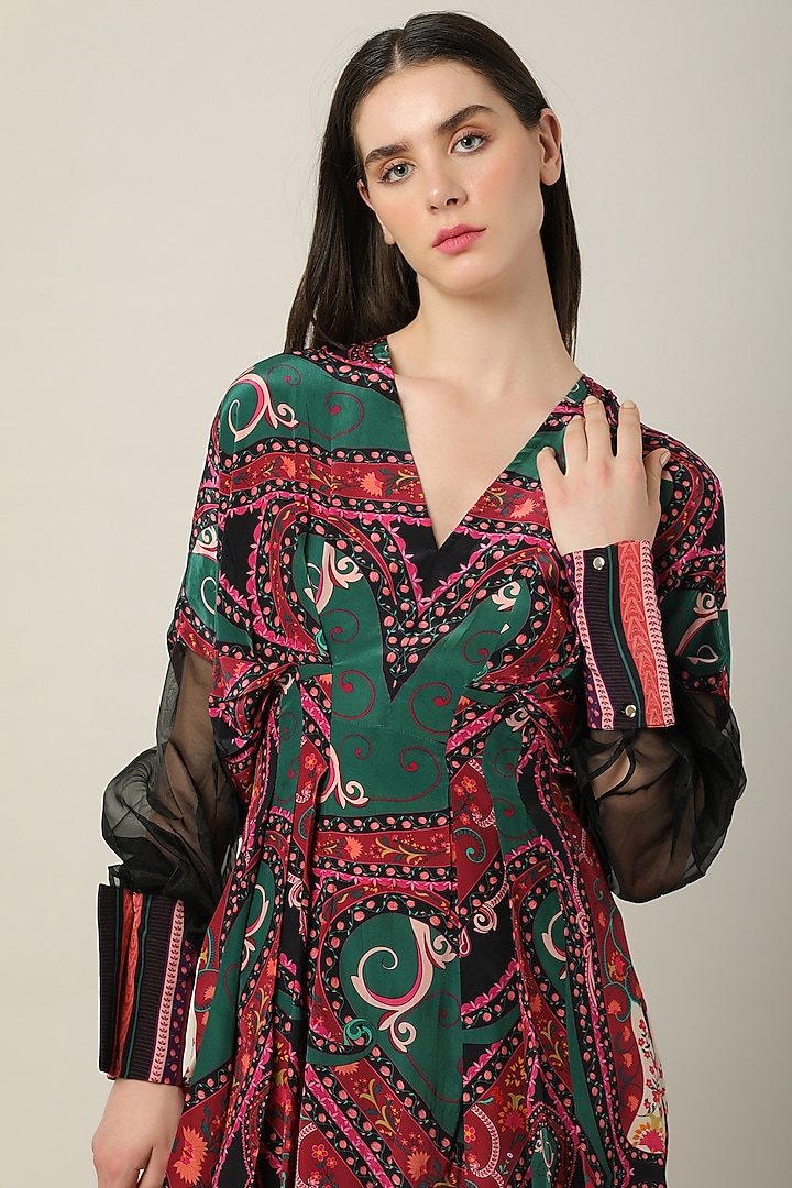 Multi-Colored Crepe & Organza Printed Summer Dress by Limerick By Abirr N' Nanki at Pernia's Pop Up Shop
