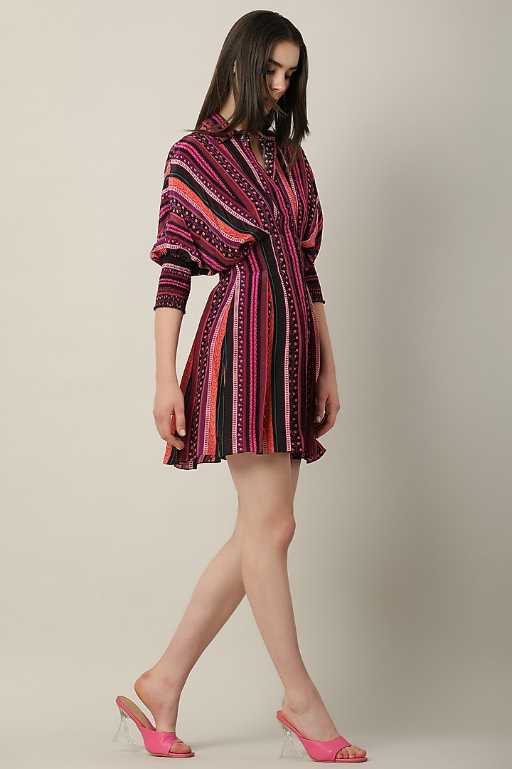 Multi-Colored Crepe Embroidered Mini Summer Dress by Limerick By Abirr N' Nanki at Pernia's Pop Up Shop