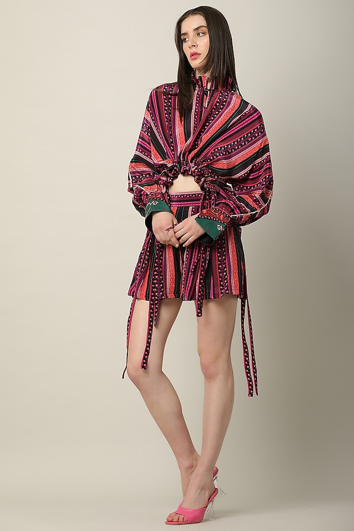 Multi-Colored Crepe Embroidered Draped Top by Limerick By Abirr N' Nanki