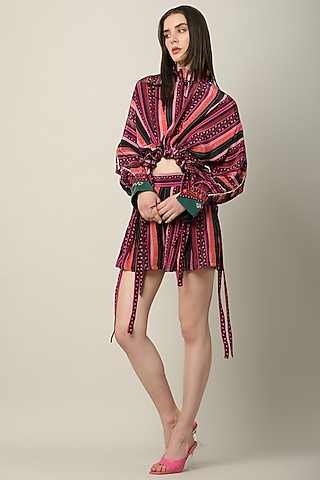 Multi-Colored Crepe Embroidered Draped Top by Limerick By Abirr N' Nanki