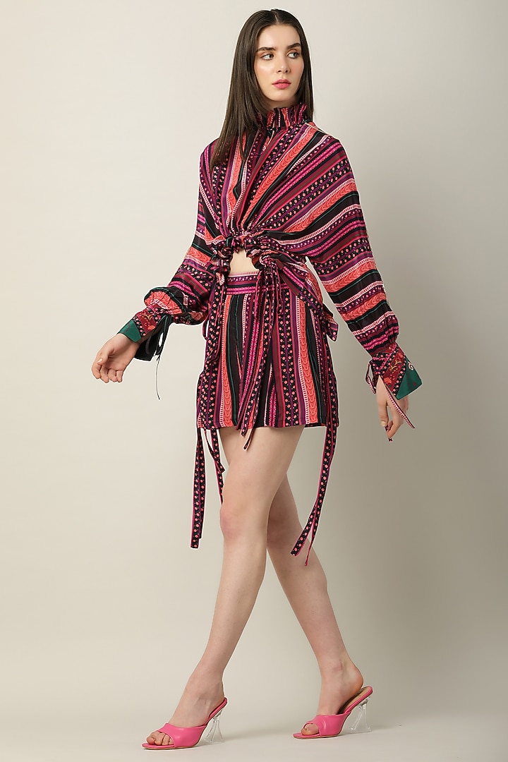 Multi-Colored Crepe Embroidered Draped Top by Limerick By Abirr N' Nanki at Pernia's Pop Up Shop