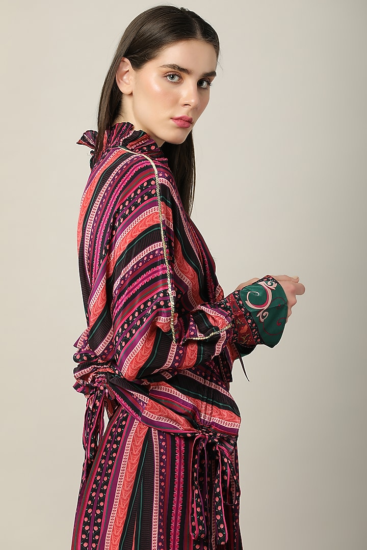 Multi-Colored Crepe Embroidered Draped Top by Limerick By Abirr N' Nanki at Pernia's Pop Up Shop