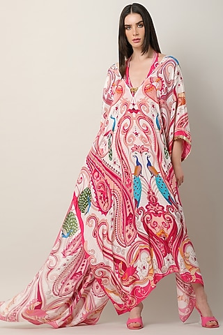 Multi-Colored Crepe Printed & Embroidered Kaftan by Limerick By Abirr N' Nanki