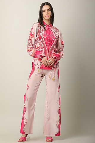 Blush Pink Crepe Printed Pants by Limerick By Abirr N' Nanki