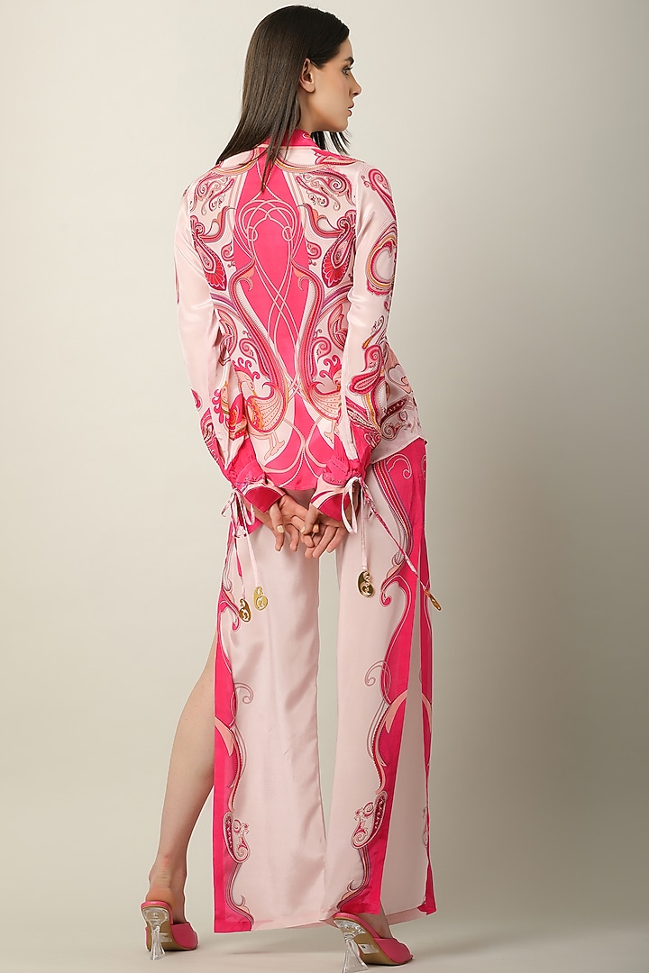 Blush Pink Crepe Printed Pants by Limerick By Abirr N' Nanki at Pernia's Pop Up Shop