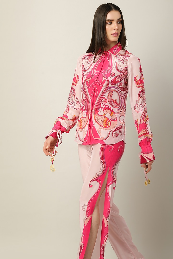 Blush Pink Crepe Printed Pants by Limerick By Abirr N' Nanki at Pernia's Pop Up Shop