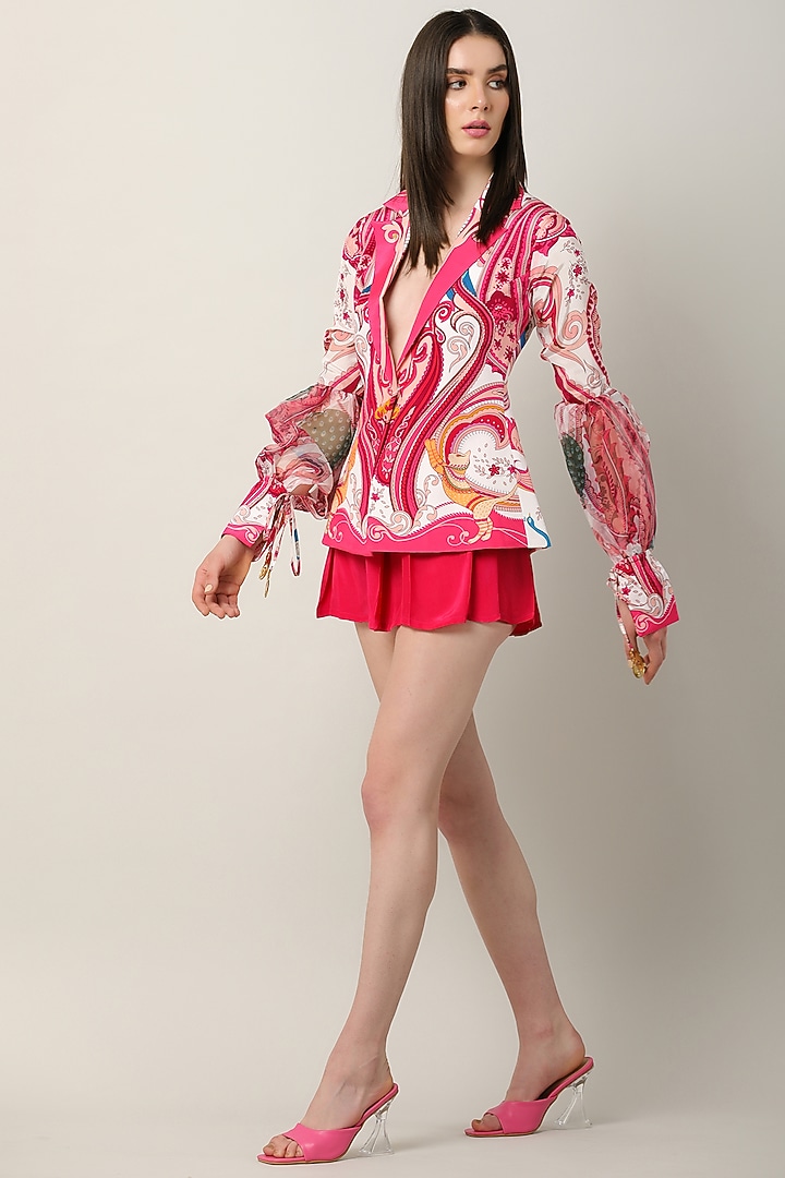 Fuchsia Crepe Box Pleated Shorts by Limerick By Abirr N' Nanki at Pernia's Pop Up Shop