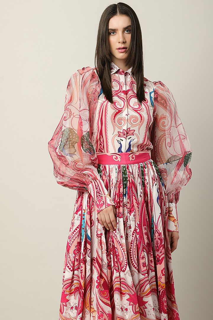 Multi-Colored Crepe & Organza Printed Shirt by Limerick By Abirr N' Nanki at Pernia's Pop Up Shop