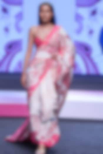 Fuchsia Crepe Printed & Embellished Saree by Limerick By Abirr N' Nanki
