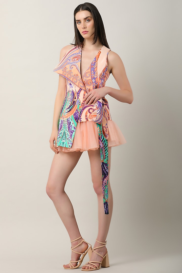 Multi-Colored Crepe Printed & Embroidered Jacket by Limerick By Abirr N' Nanki