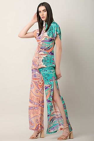 Multi-Colored Crepe Printed Flared Pants by Limerick By Abirr N' Nanki