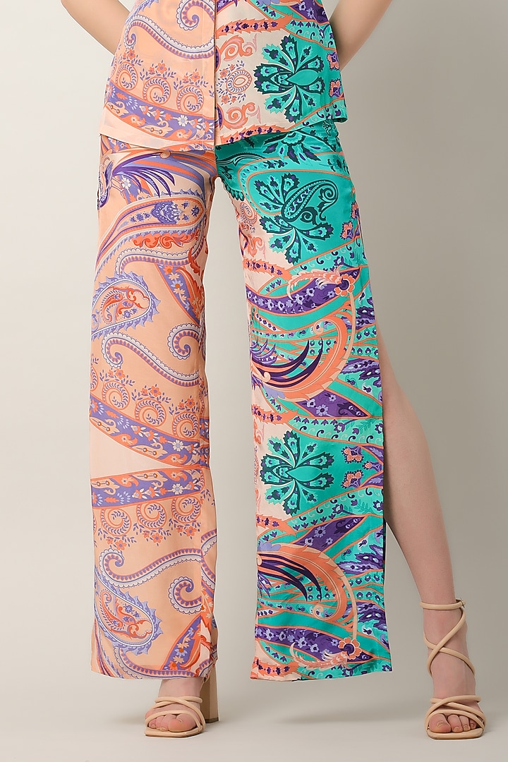 Multi-Colored Crepe Printed Flared Pants by Limerick By Abirr N' Nanki at Pernia's Pop Up Shop