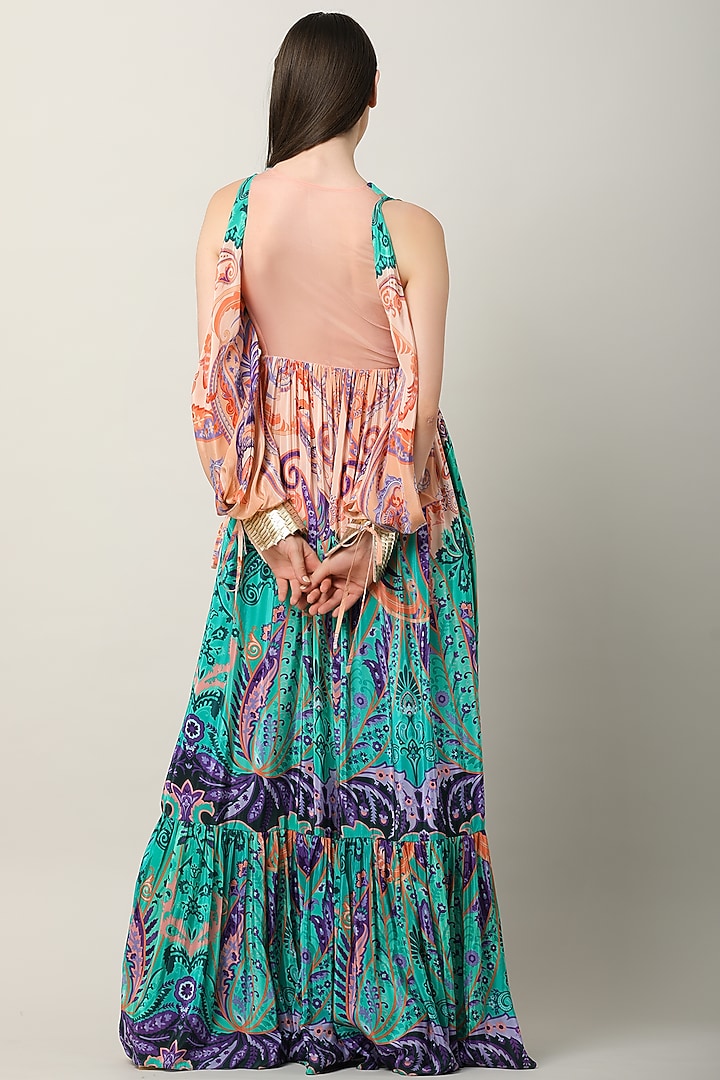 Multi-Colored Crepe & Organza Printed Maxi Vacation Dress by Limerick By Abirr N' Nanki at Pernia's Pop Up Shop
