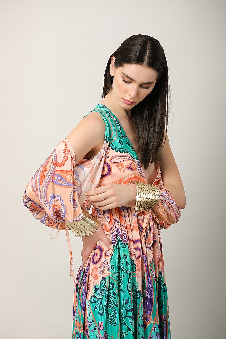 Multi-Colored Crepe & Organza Printed Maxi Vacation Dress by Limerick By Abirr N' Nanki at Pernia's Pop Up Shop