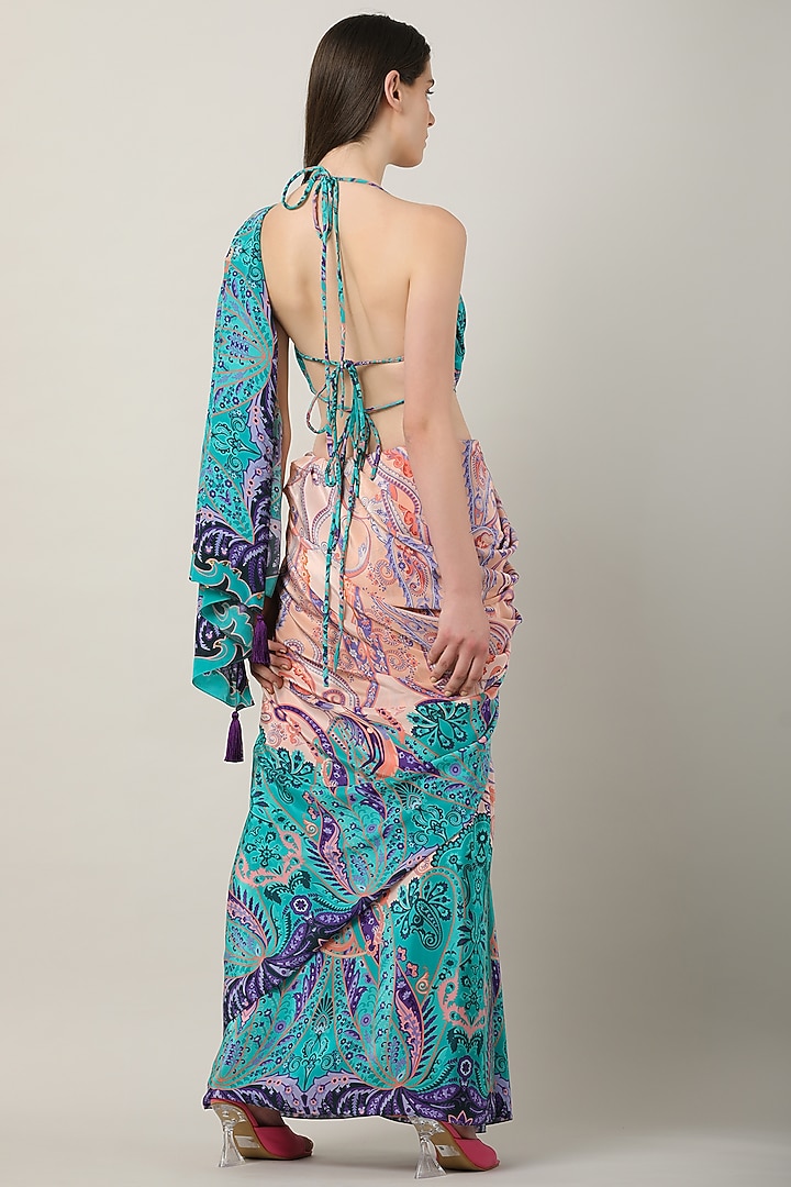Multi-Colored Crepe Embellished & Printed Festive Saree by Limerick By Abirr N' Nanki at Pernia's Pop Up Shop