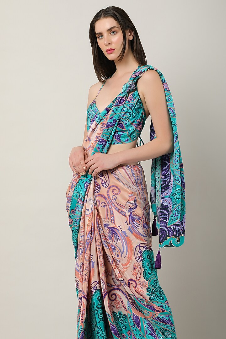 Multi-Colored Crepe Embellished & Printed Festive Saree by Limerick By Abirr N' Nanki at Pernia's Pop Up Shop