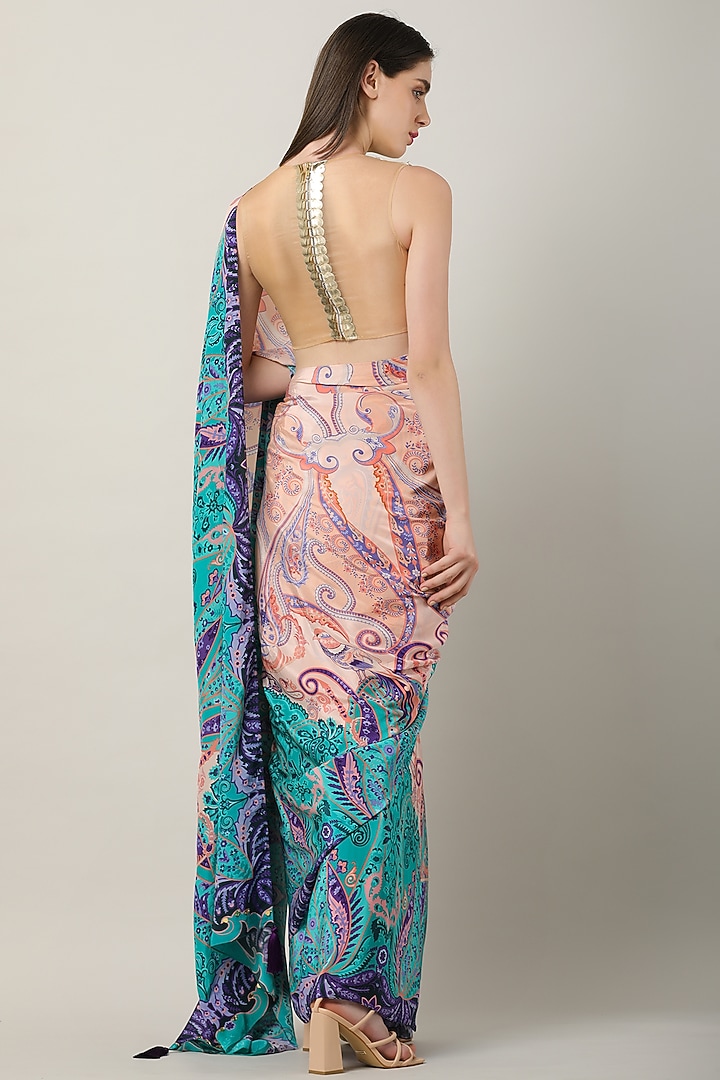 Gold Crepe & Organza Embroidered Blouse by Limerick By Abirr N' Nanki at Pernia's Pop Up Shop