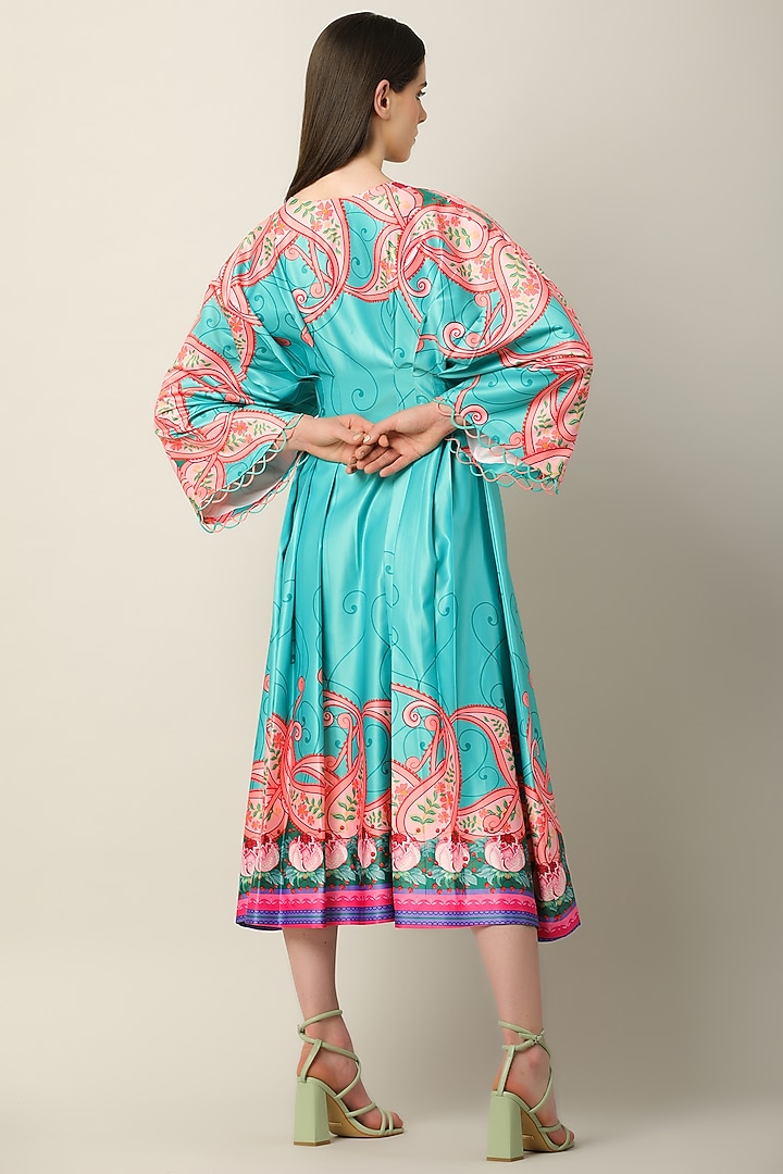Turquoise Habutai Silk Printed Vacation Dress by Limerick By Abirr N' Nanki at Pernia's Pop Up Shop